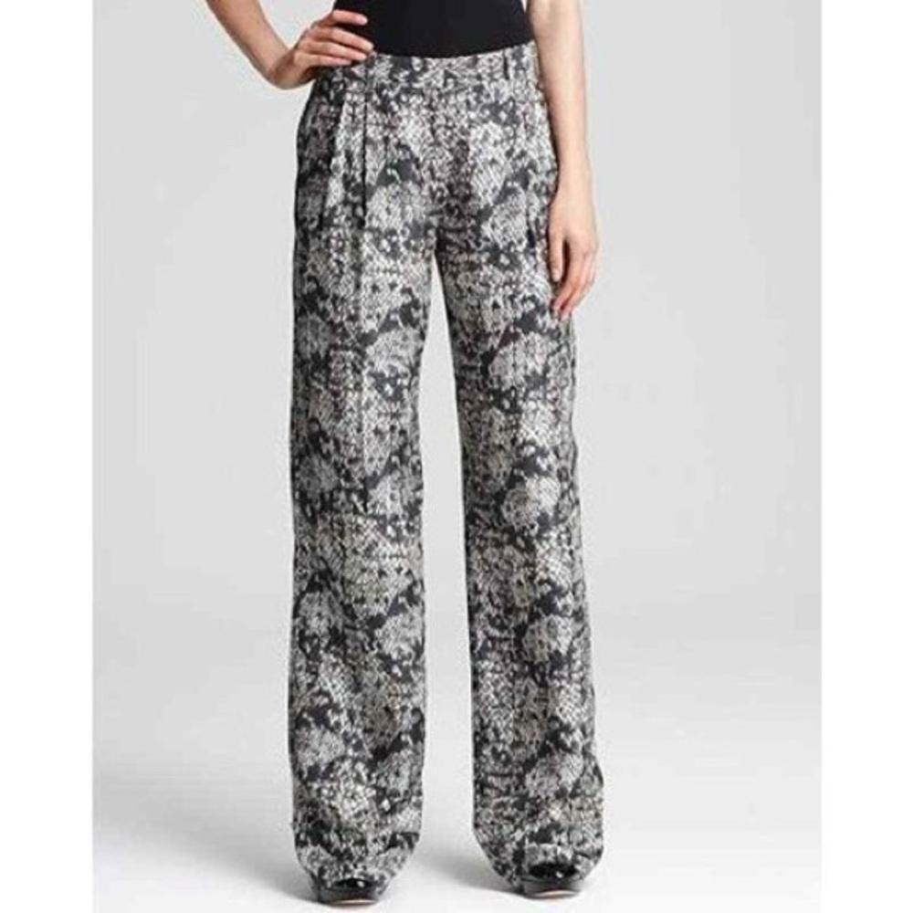 Theory Emmanuel 100% Silk Snake print Wide Leg Cuffed Hem Low Rise Pants